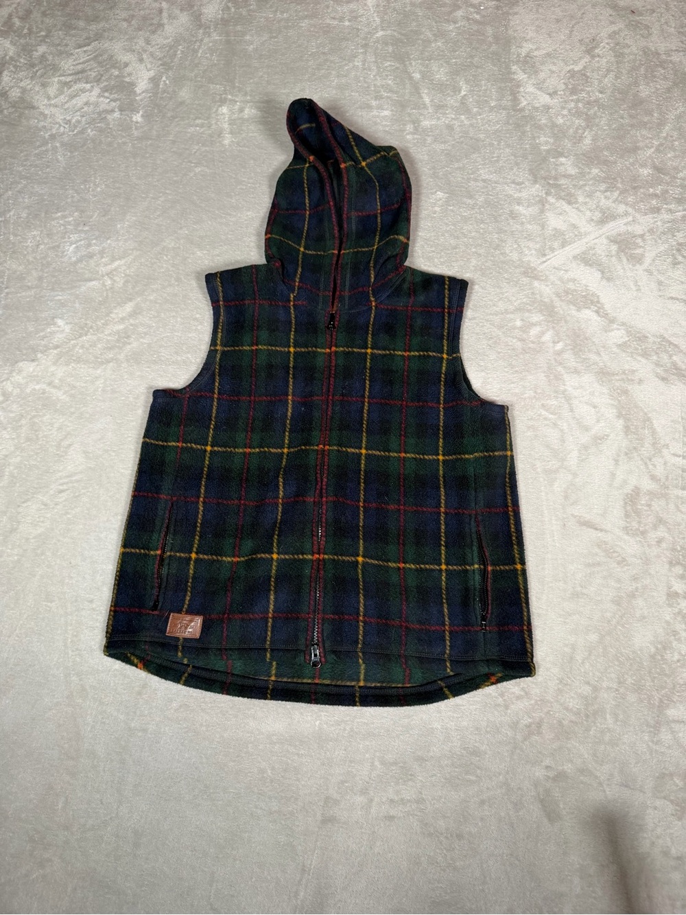 Lauren Ralph Lauren Green Plaid Hooded Fleece Vest